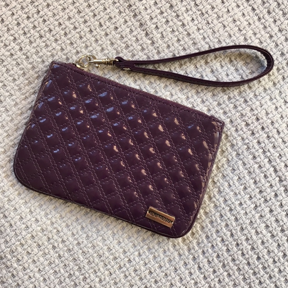 Express Purple Patent Quilted Wristlet Girls Night Out